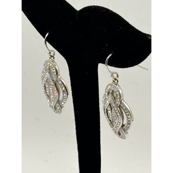 Sterling Silver CZ Fancy Flower Dangle Earrings 6.9g - Picture 13 of 15